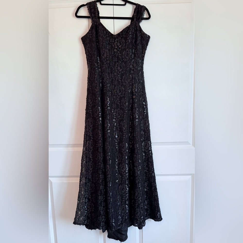 JS Collections Sleeveless Black Shimmer Lace High Low Dress SZ.14